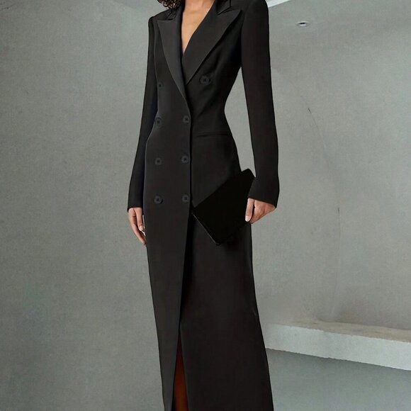 Black Elegant Women's Casual Long Button Coat For Summer - Picture 1 of 7